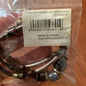 Beaded and leather bracelet